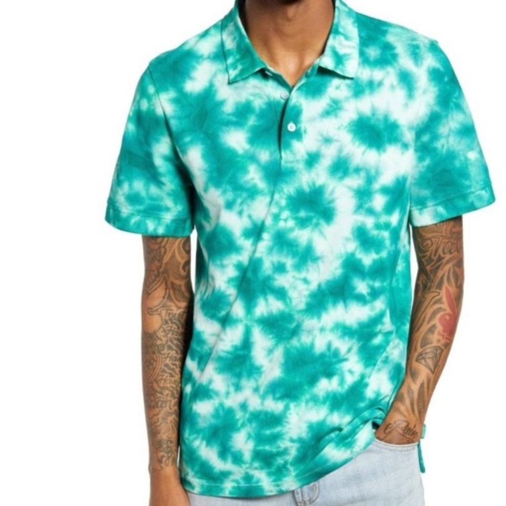 (B29) BP. Tie Dye Organic Cotton Polo Shirt in Green Cadmium Tie Dye, Small, NWT